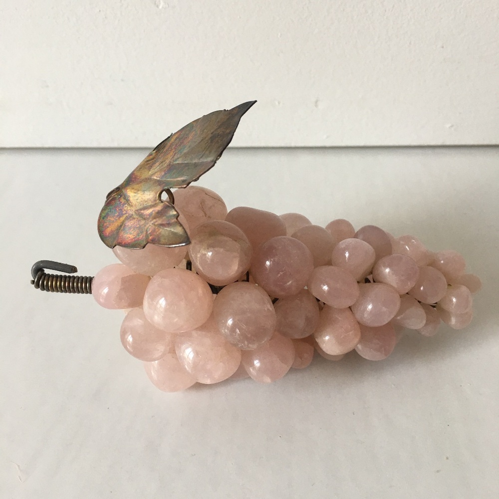 Rose Quartz Grapes w/Metal Leaf